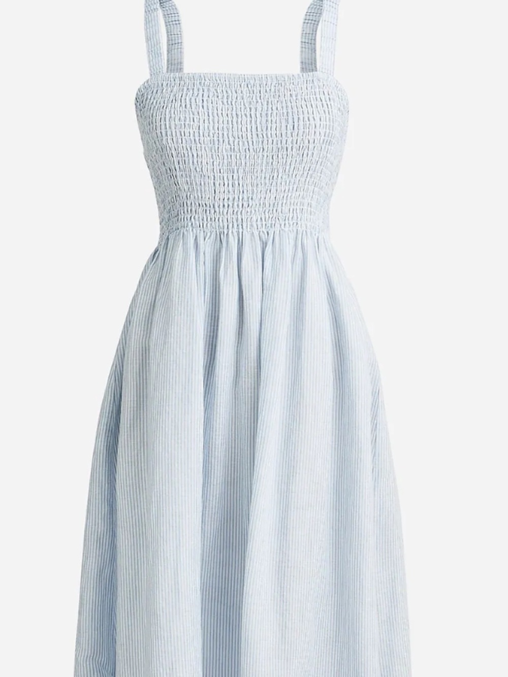 J Crew Smocked Linen/Cotton Beach Dress, Blue and White Striped
